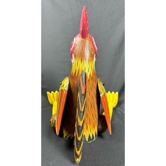 Carved Wood Folk Art Rustic Red & Yellow Painted Jointed Shelf Sitter Rooster - Picture 3 of 10
